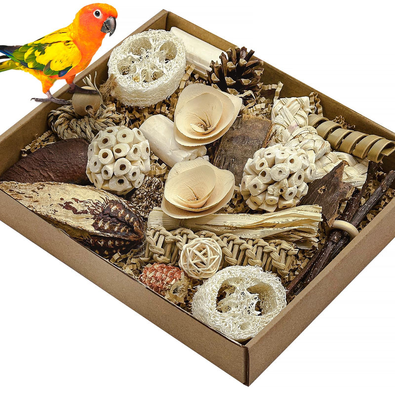 LOPERDEVE Natural Bird Toy Foraging Parrot Shredding Toys Box Conure Chewing Toys for Cockatiel Lovebird Parakeet Budgie Small-Medium Birds (Nature Color)