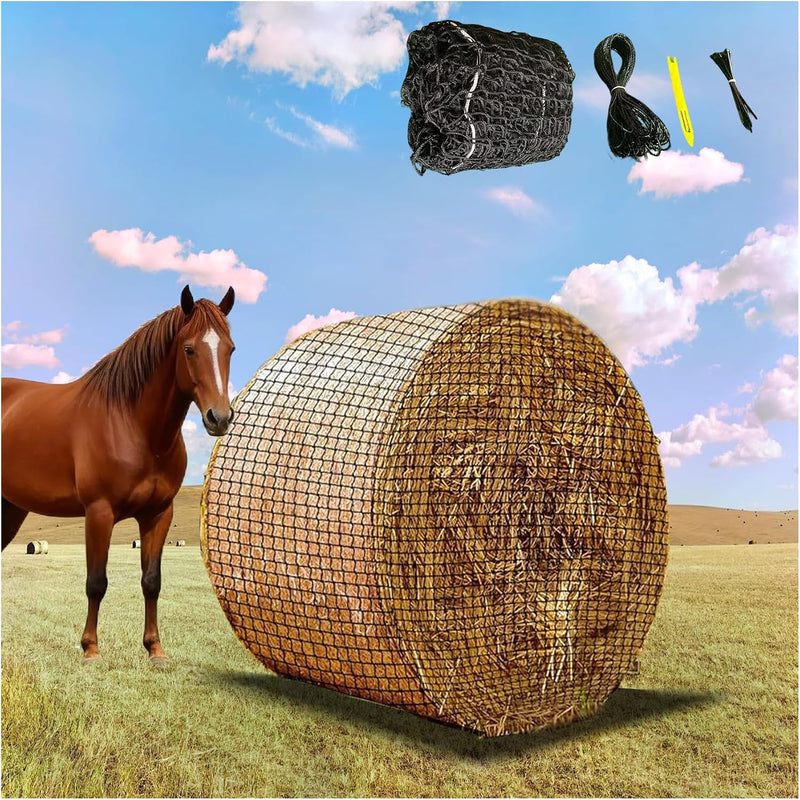 5x5 ft Round Bale Hay Net for Horses & Livestock, Knotless Slow Feeder Hay Nets with 2 Inch Holes, Fits 4x5 & 5x5 Round