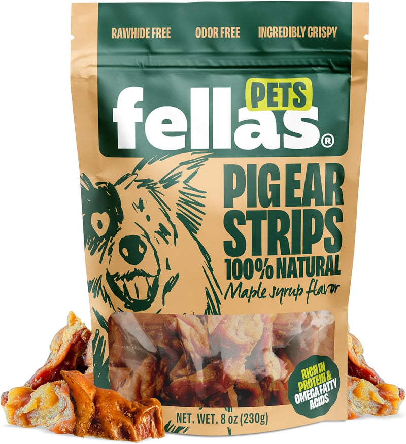 Pig Ear Strips Dog Treats, Breathtaking Maple Syrup Flavor, 100% Natural, Fully Digestible, Rich in Protein & Omega Fatt