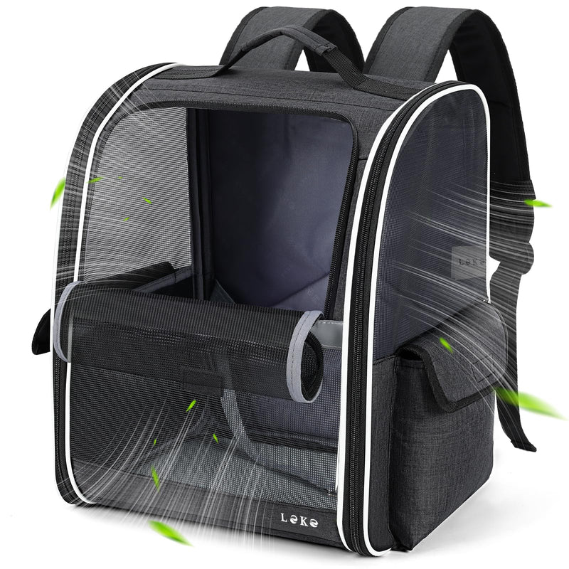 Lekereise Dog Carrier Backpack for Small Medium Dogs Cats up to 18 lbs, Breathable Pet Backpack Carrier with 3 Entrances, Collapsible Cat Backpack Carrier, Travel Hiking Puppy Backpack