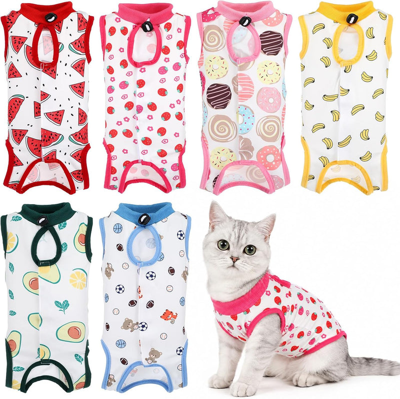 Meyeyaia 6 Pack Recovery Suit for Cats, Breathable Female and Male Onesie Cat Recovery Suit E Collar Alternative Pajama for After Surgery Spay Abdominal Skin Anti Licking(Medium)