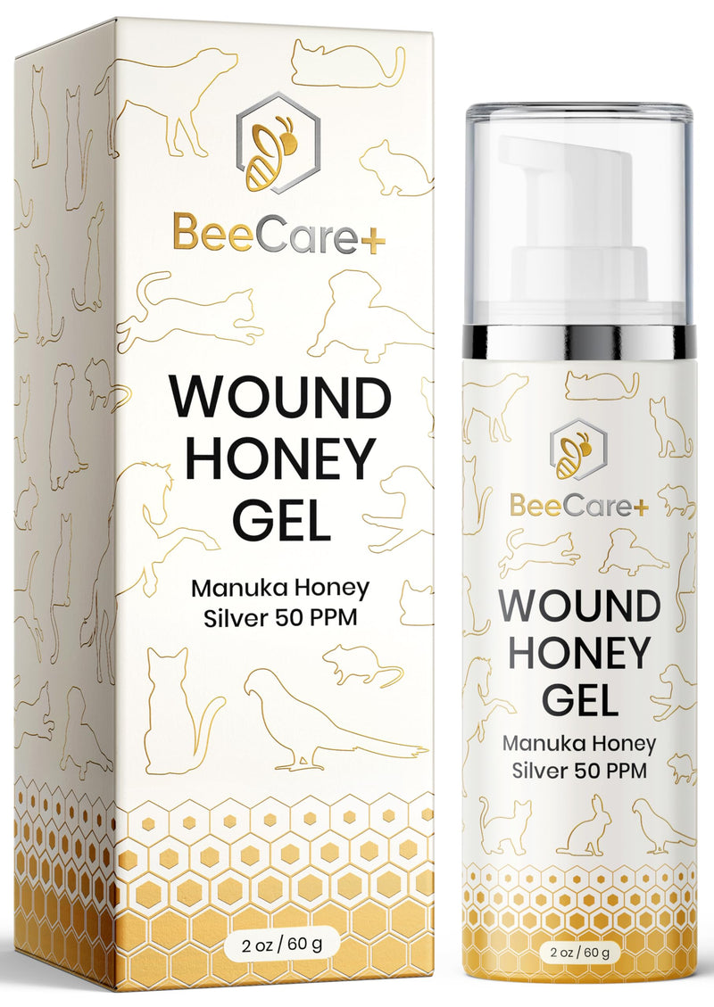 BeeCare+ Manuka Honey Wound Gel for Hot Spot Treatment for Dogs and Cats – Helps with Irritations, Cuts, Rashes, Abrasions, and Scrapes – Colloidal Silver for Dogs 2 oz