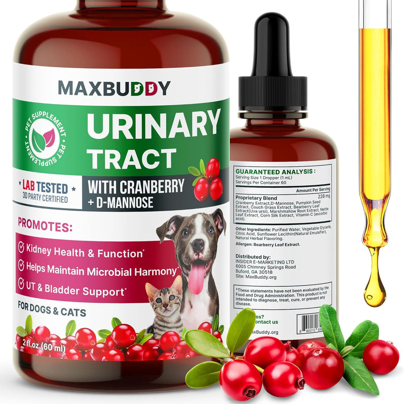 MaxBuddy Natural UTI Treatment Support - Cranberry Urinary Tract Infection Care & Prevention Assistance for Cats and Dog
