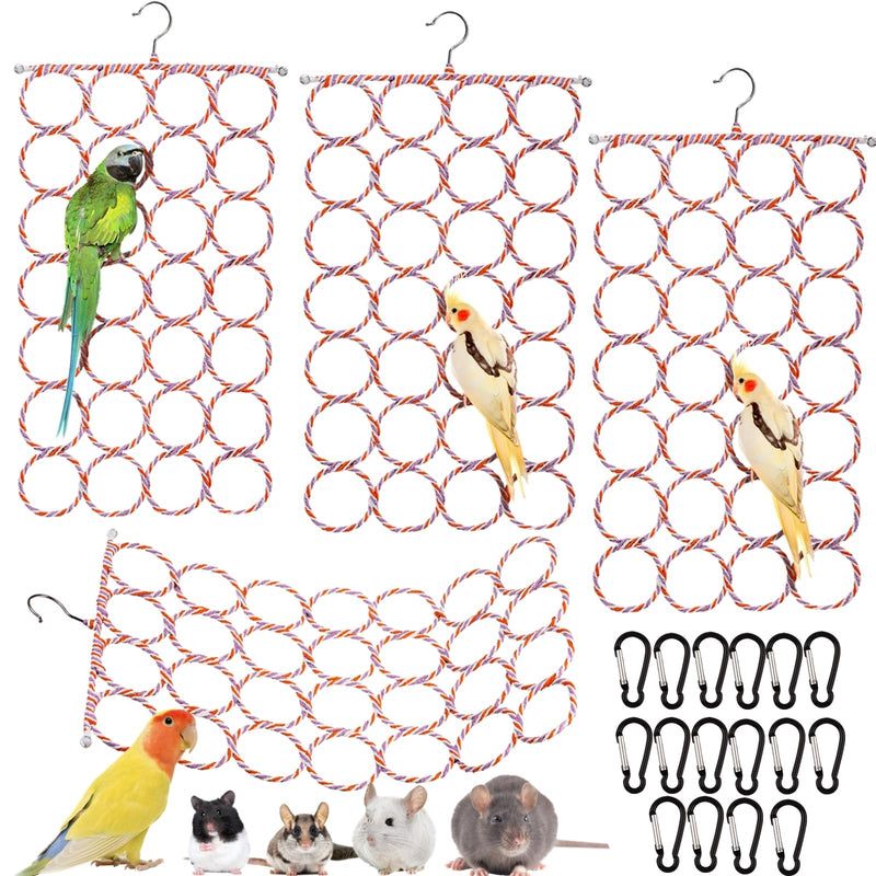 Yopay 4 Pack Parrot Bird Swing Hanging Toys, Rat Climbing Ladder Rope Perch, Net Toy for Cage, Mouse, Mice, Parakeets Cockatiels Conures Lovebirds, Multiple Purpose Scarf Hanger