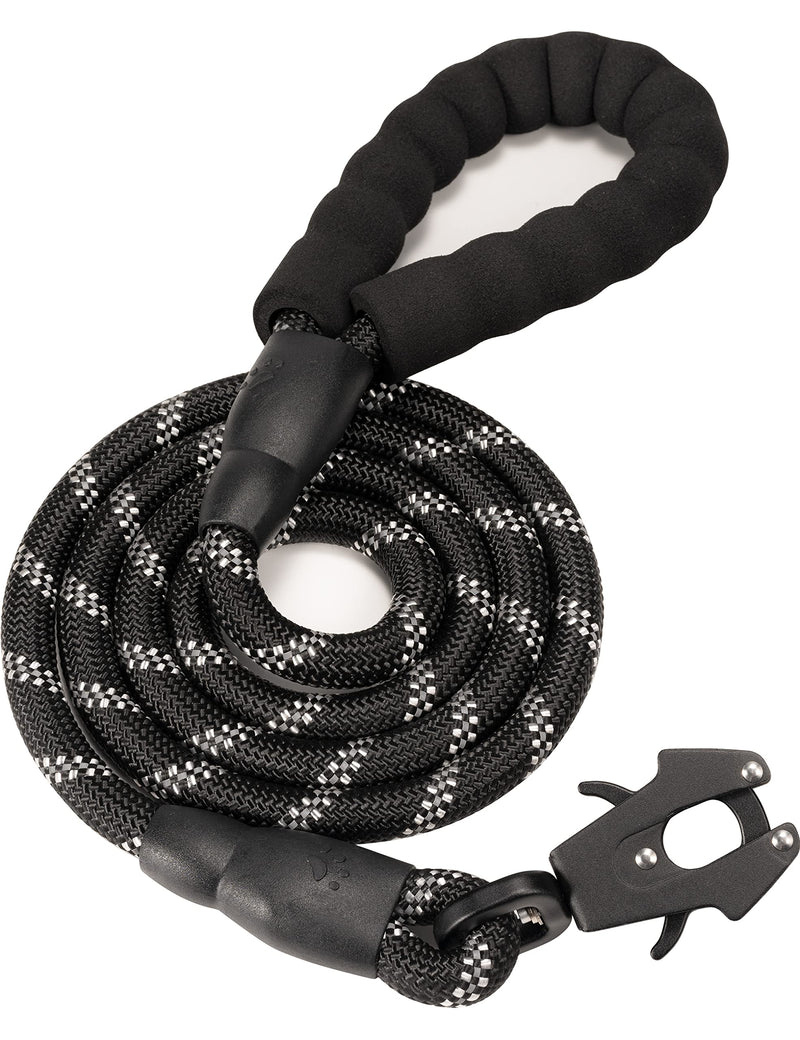 GEIT 2/4/5/6FT Dog Leash, Heavy Duty Rope Leashes, Reflective Nylon Pet Lead with Aluminum Quick Release/Locking Tactical Frog Clip for Small Medium and Large Dogs, Black, 1/2 inch