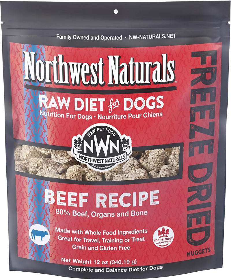 Northwest Naturals Freeze-Dried Beef Dog Food - Bite-Sized Nuggets - Grain-Free, High-Protein, Raw Diet, Human-Grade Ingredients, All Natural, Premium Quality, Healthy & Nutritious - 12 Oz