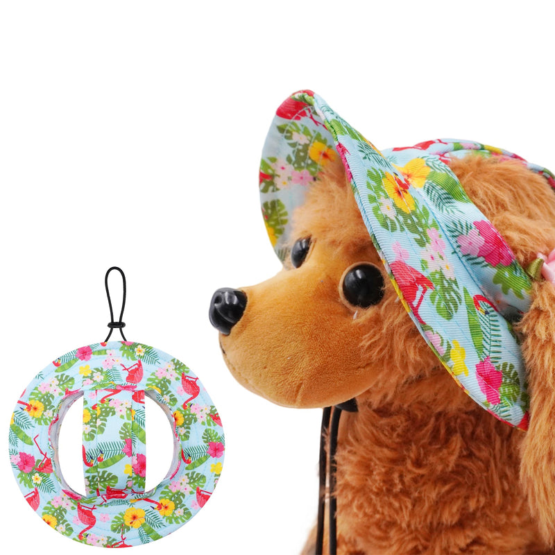 JpGdn Dog Hat for Medium Dogs with Ear Hole Round Brim Bucket Outdoor Sun Hat Protection Neck Strap Adjustable Pet Caps Puppy Doggy Cats Flower Hawaiian Flamingo Green M