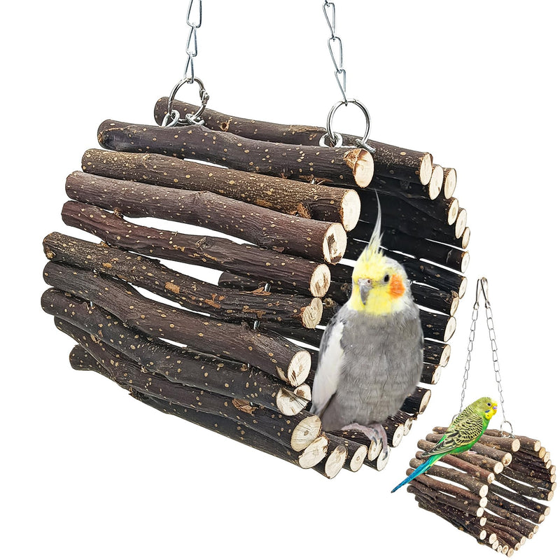 BNOSDM Wooden Bird Tunnel Parrot Swing Toys Natural Fruitwood Hanging Nest Parrot Hammock Bird Cage Accessories for Conures, Parakeets, Budgies, Finches, Cockatiels, Lovebirds (L)