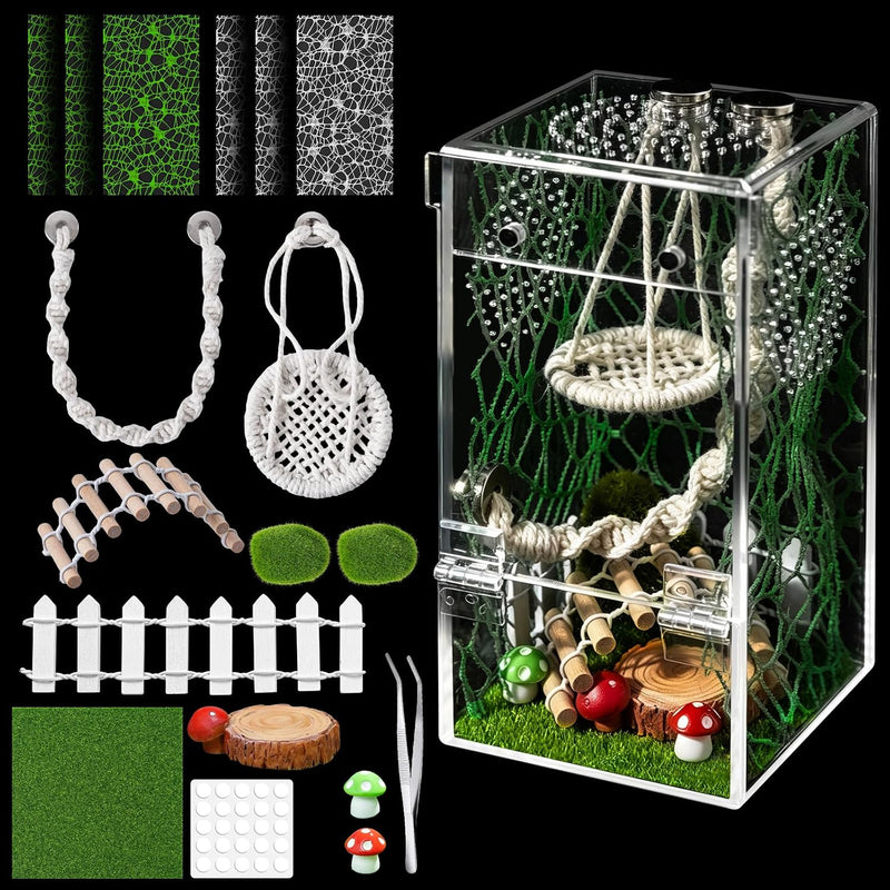 18Pcs Jumping Spider Enclosure Hammock Kit,Ventilation DIY Insects Habitat