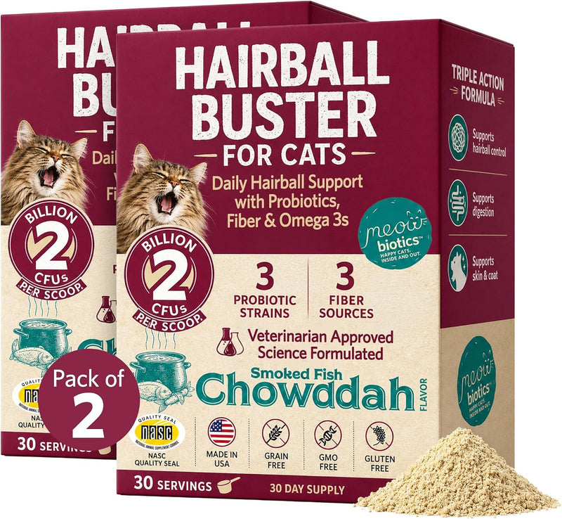 Hairball Buster Powder for Cats, Smoked Fish Flavor, 30 Servings, 2-Pack