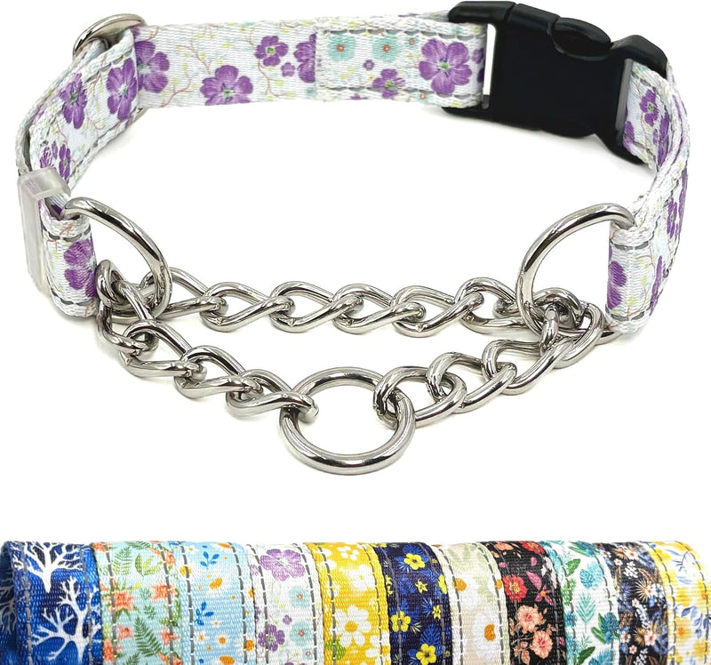 Martingale Dog Collar with Chain, Reflective Nylon Adjustable Collar, S