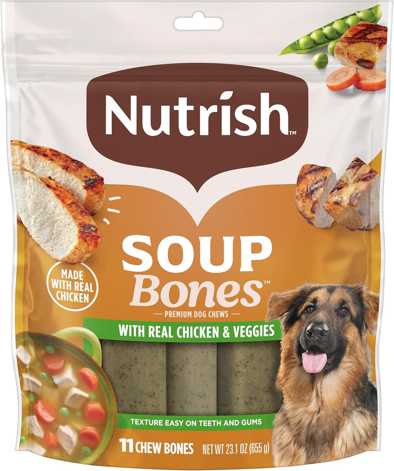 Nutrish Soup Bones Premium Dog Chews with Real Chicken and Veggies, Soft Texture Dog Treats, 11 Chews, Packaging May Vary (Rachael Ray)
