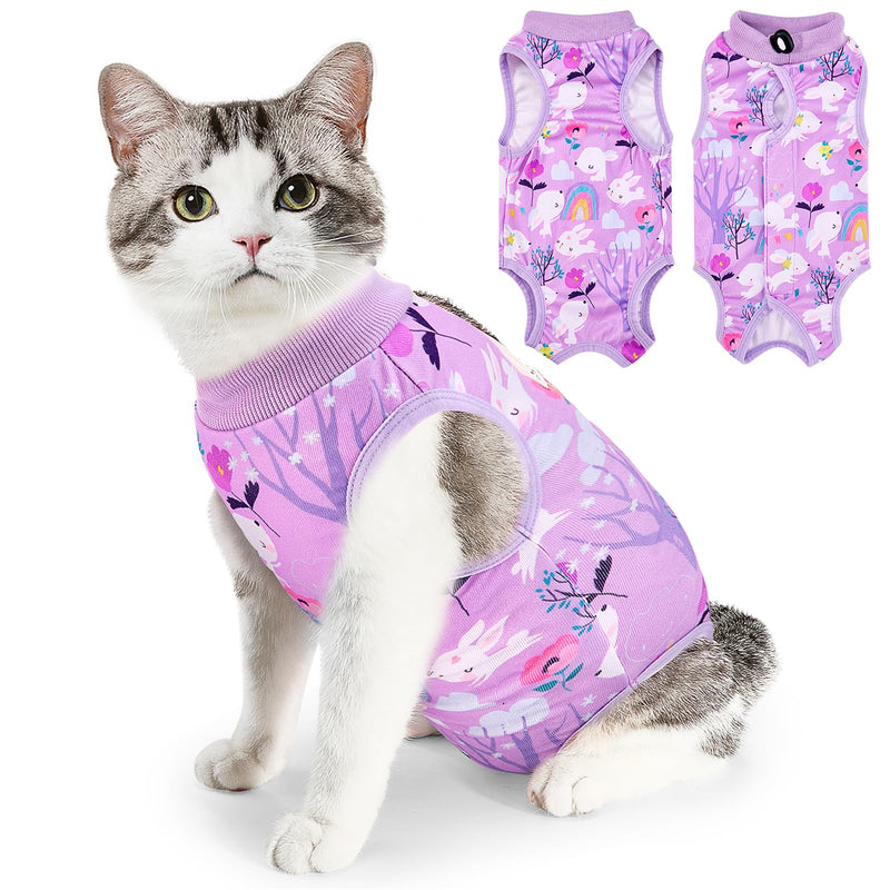 SlowTon Cat Recovery Suit - Cat Onesie for Cats After Surgery Female Male, Kitten Clothes Cats Surgical Spay Suit Abdominal Wounds, E-Collar Alternative Bodysuit Shirt Anti-Licking (Purple, L)