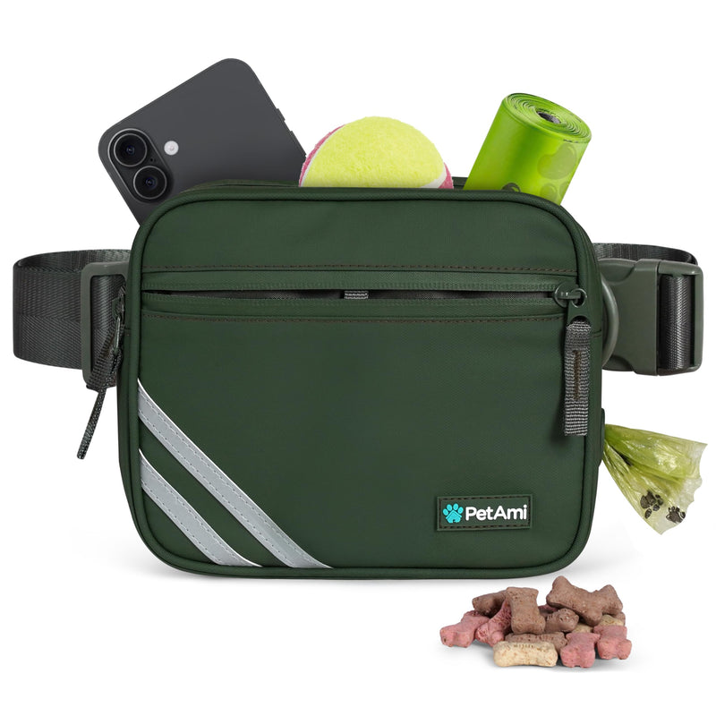 PetAmi 3-in-1 Dog Walking Bag, Crossbody Fanny Pack with Removable Treat Pouch for Pet Training, Dog Mom Waist Belt with Poop Bag Dispenser and Waste Bag Holder, Olive