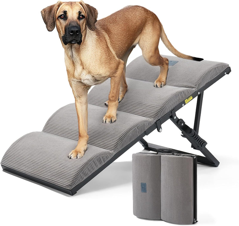 Veehoo Foldable Dog Ramp for Bed Couch Large Dogs, Adjustable 12-20'' High
