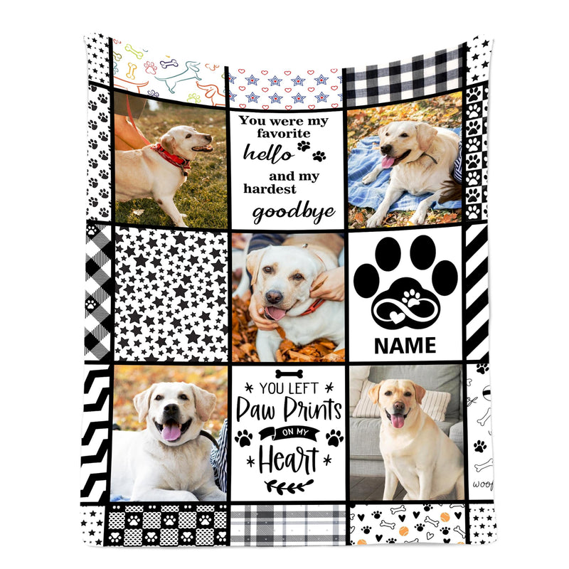 TINYHOMES Ship Next Day, Personalized Pet Memorial Gifts, Custom Dog Blanket with Pictures Name, Customized Pet Memorial Photo Blanket, Loss of Pet Sympathy Gift, Dog Passing Away Bereavement Gifts