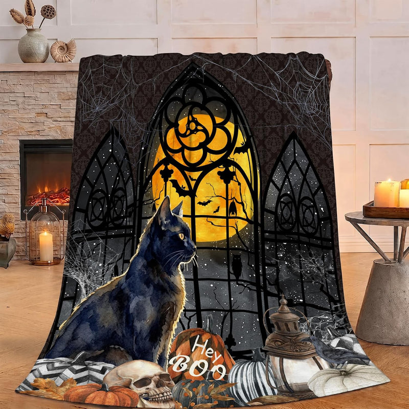 Gothic Blanket Vintage Halloween Black Cat Blankets 30