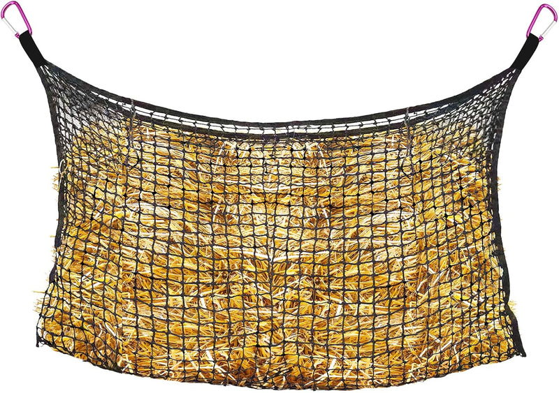 Bloomoak Ultra Slow Feed Hay Net with 4 Carabiner Clips for Horses/Soft Flat Hanging Hay Bag with Large Capacity for Ful