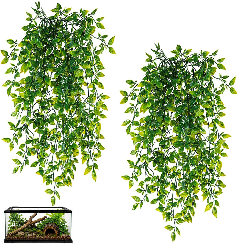 Mechpia Reptile Plants, 2 Pieces Terrarium Snake Hanging Plants Vines Decor Artificial Leaves Tank Accessories for Beard