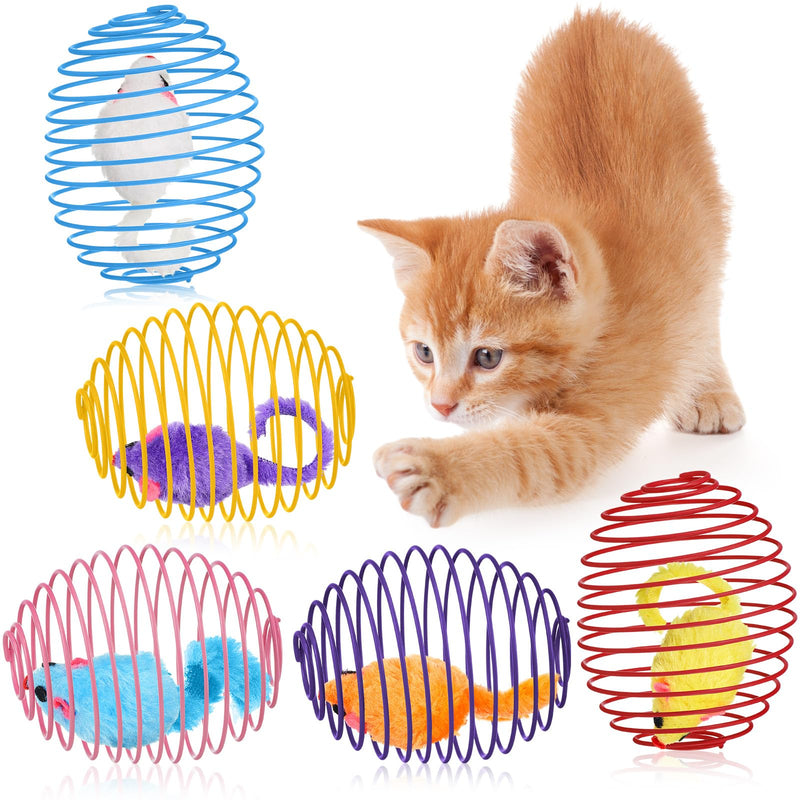 Jecery 5 Pcs Cat Spring Balls Toys Stretchable Rolling Balls Colorful Playful Coils Interactive Action Toy Caged Rats for Kitten Pet Supplies (Mouse,Multicolor)