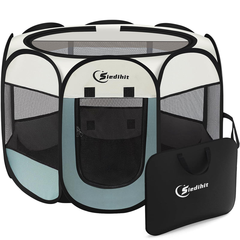 Siedihit Dog Cat Playpen, Puppy Pet Playpen Indoor for Small Dog Crate Tent Cage Outdoor, Portable Pop Up Dogs Enclosure Kennel with Carrying Case for Dogs/Cats/Rabbits(Grey, Small
