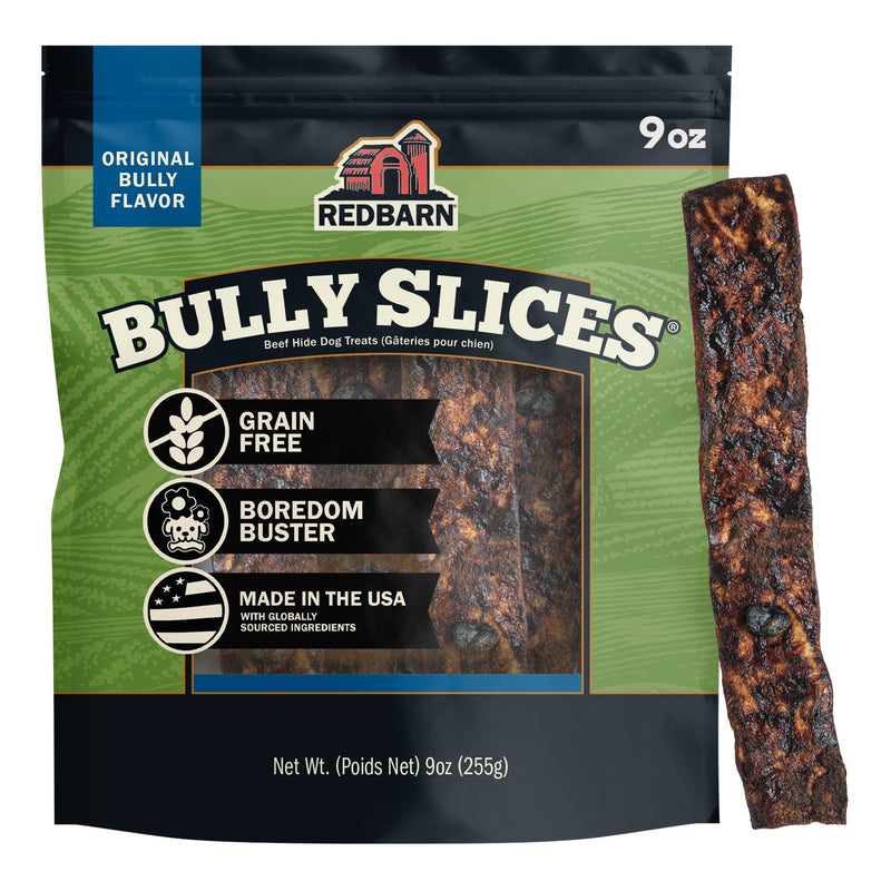 Redbarn Pet Products All-Natural Rawhide Bully Slices - Bully Stick Flavor - Premium Grain-Free Beef Hide Treats High Protein Low Fat for Chewers - 9 oz Bag