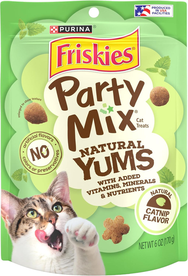 Friskies Purina Party Mix Natural YUMS Cat Treats, Catnip, (6) 6 oz