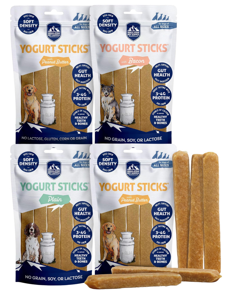 Himalayan Dog Chew Yogurt Sticks, Mixed Flavors, Dog Treats with Prebiotics, Probiotics & Protein, Digestive Support, Lactose & Gluten Free, Natural Dog Treat for All Breeds, Made in America, 4pk