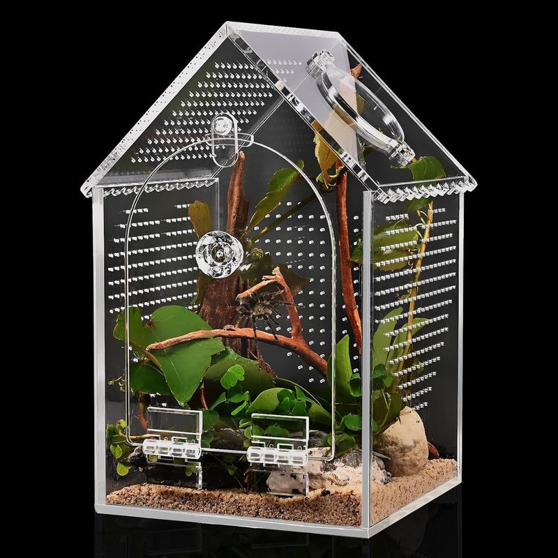 Cycodo Jumping Spider Enclosure,Warp-Proof Seamless Acrylic Tarantula Terrarium,Front Opening Bug Habitat with Feeding P