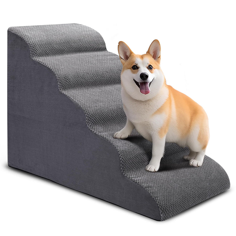 CiWiVOKi Dog Stairs for Bed, 5-Step Dog Steps for Couch and High Bed, Non-Slip Pet Stairs, 24