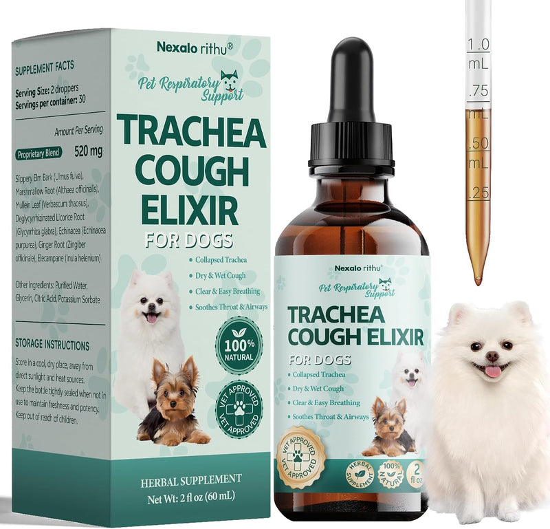 Collapsed Trachea Treatment for Dogs, Trachea Cough Elixir, Dog Cough Treatment –Natural Herbs Respiratory Support, Prom