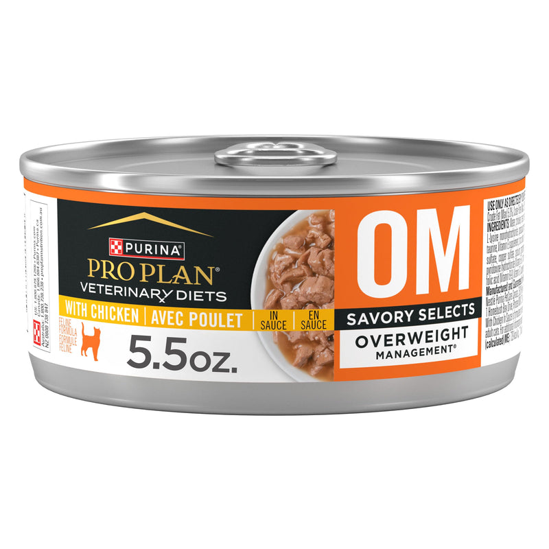 Pro Plan Veterinary Diets Purina OM Overweight Management Savory Selects with Chicken Feline Formula Wet Cat Food - (Pack of 24) 5.5 oz. Cans