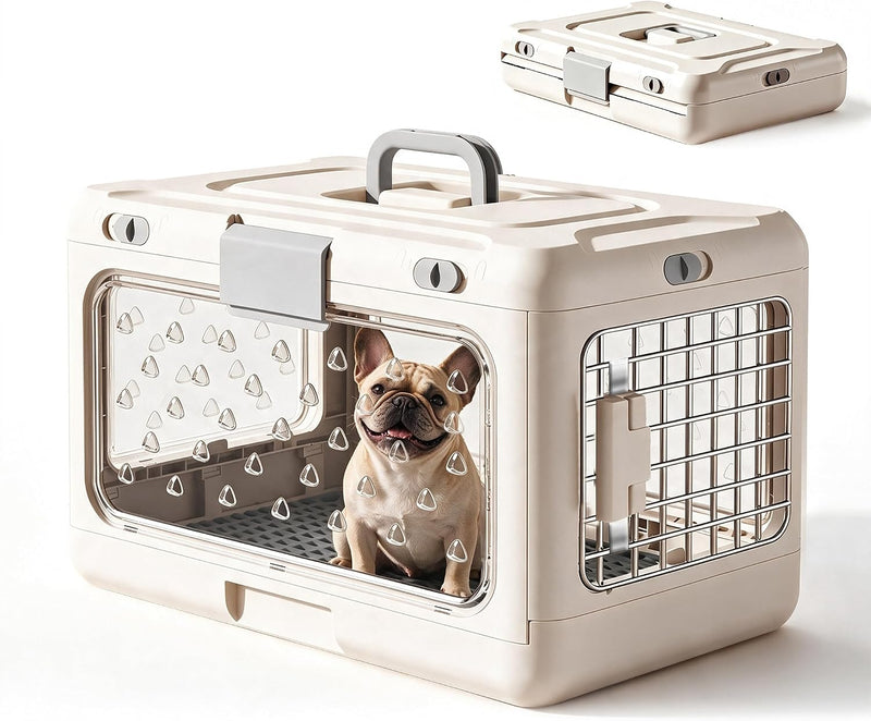 Collapsible Small Dog Crate, Hard-Sided Foldable Cat Carrier