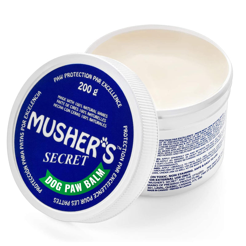 Musher’s Secret Dog Paw Wax 200g – Natural Dog Paw Balm for Cracked Pads – Paw Protectors for Dogs – Shields from Hot Pavement, Ice & Snow – Paw Wax for Outdoor Use with Vitamin E