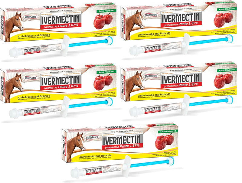 Horse Ivermectin Paste 1.87% โ Apple Flavored Oral Horse Dewormer Syringe โ 6.08g Tube Treats Horses Up to 1250 LB [Pack