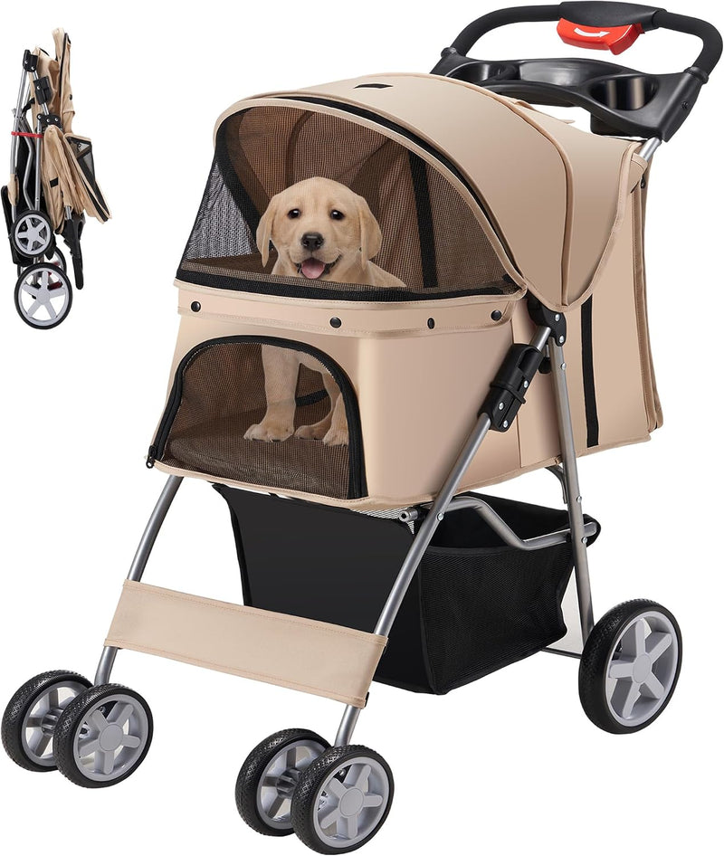 Foldable Pet Stroller 4 Wheels for Small Medium Dogs Cats