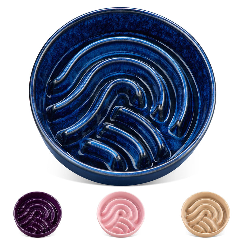 vancasso Slow Feeder Dog Bowl, 1.5 Cup Ceramic Slow Feeding Food Dish for Small and Medium Breed, Puzzle Dog Food Bowl for Fast Eater, Blue