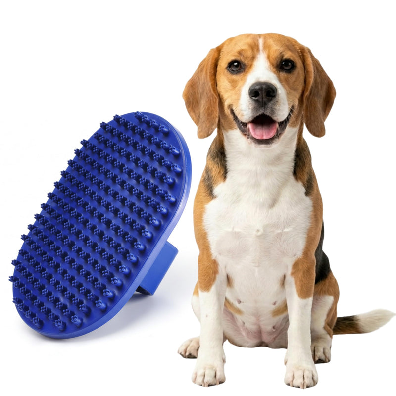 Pets&Goods Rubber Grooming Brush for Dogs & Cats - Gentle Deshedding Bath Brush for Short & Medium Hair - Soft Bristles, Anti-Slip Grip, Easy to Clean