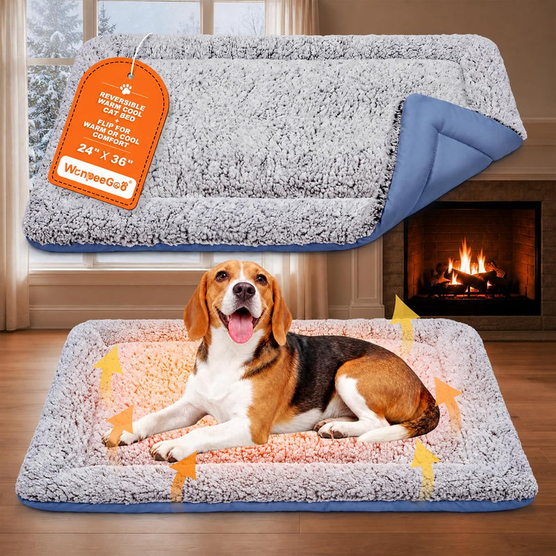 Self Warming Cat Bed, Reversible Warming Cooling Cat Bed, Winter Warm Cats Pad & Summer Cooling Cats Mat, Soft Pet Mat for Kitty & Small Dogs, Perfect for Crates, Beds, Sofas, Dark Blue, 24