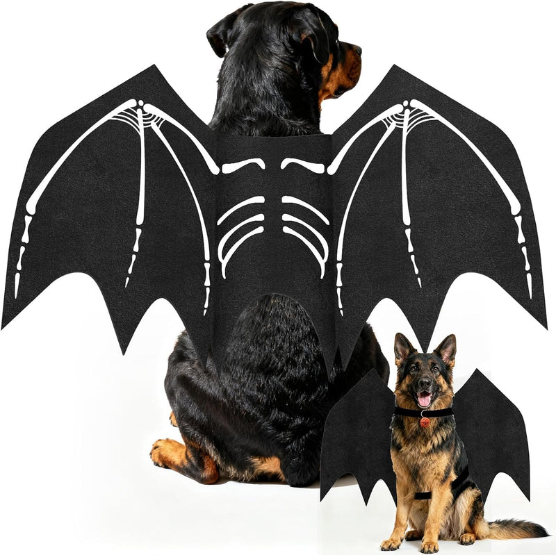 Olanrun Large Dog Halloween Costumes, Adjustable Dog Bat Wings Costumes for Large Dogs with Pumpkin Bell Skeleton Print