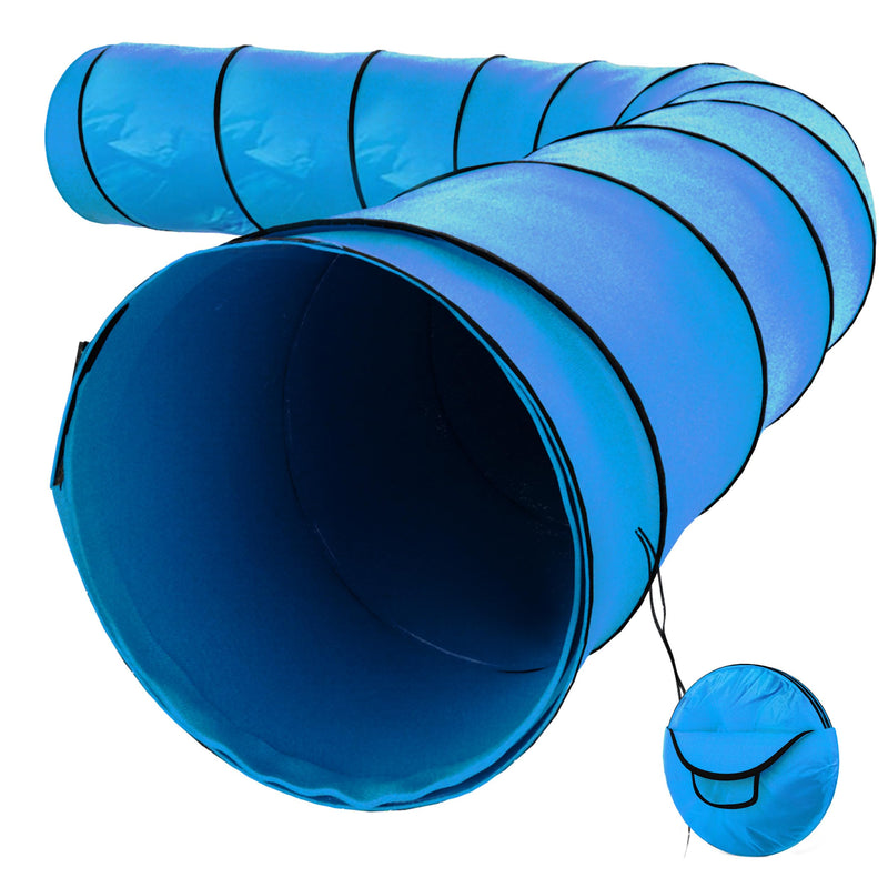 Houseables Dog Tunnel, Dog Agility Tunnel, Agility Equipment, 18 Feet, Puppy Obstacle Course, Pet Playground, Crawling, Small, Medium, Large, Indoor/Outdoor, Play, Pop Up Set, Exercise Tube, Toy, Blue