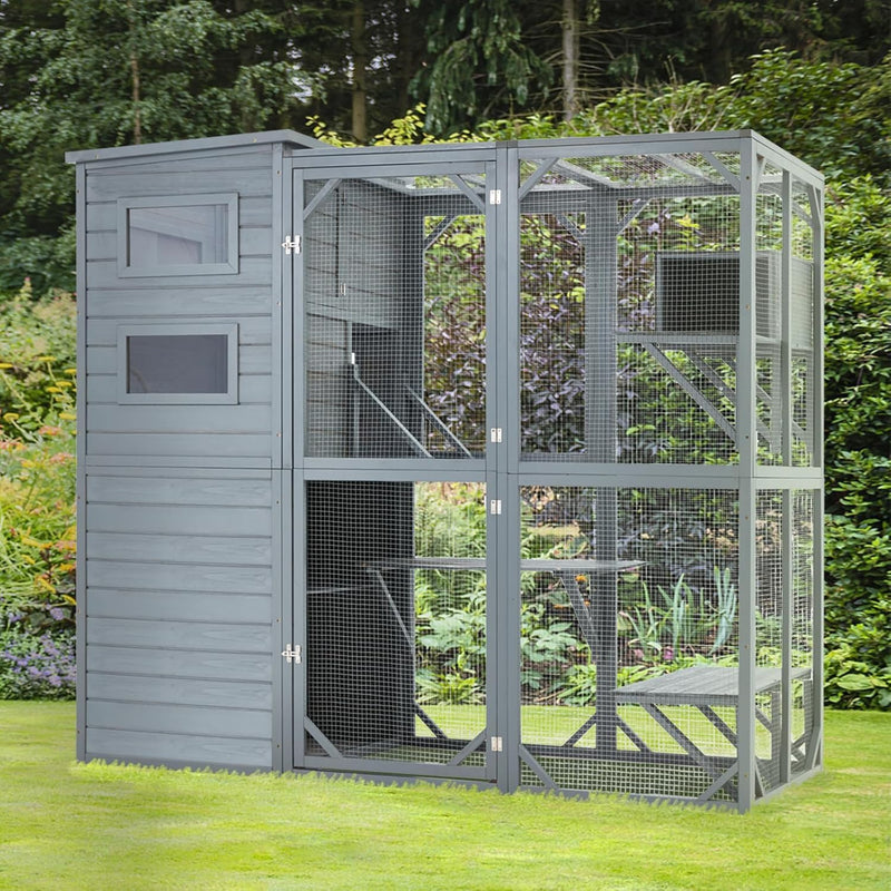 Mdeam Large Cat Catio,4 Tiers Cat Enclosures House Multiple Indoor Outdoor Cats with Weatherproof Roof,Backyard Outside Cat Cage with 4 Resting Rooms, 4 Platforms, 5 Windows-77