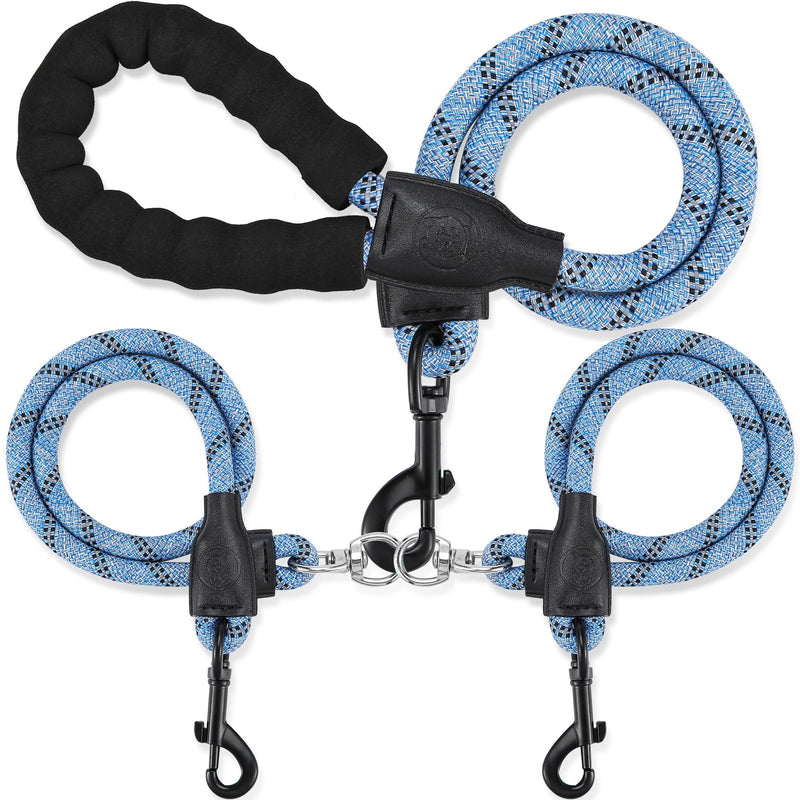 Double Dog Leash for Two Dogs - Detachable 360° Swivel, No Tangle Leash with Reflective Strips for Walking and Training Small Medium and Large Dogs, S/8-45ibs, Blue