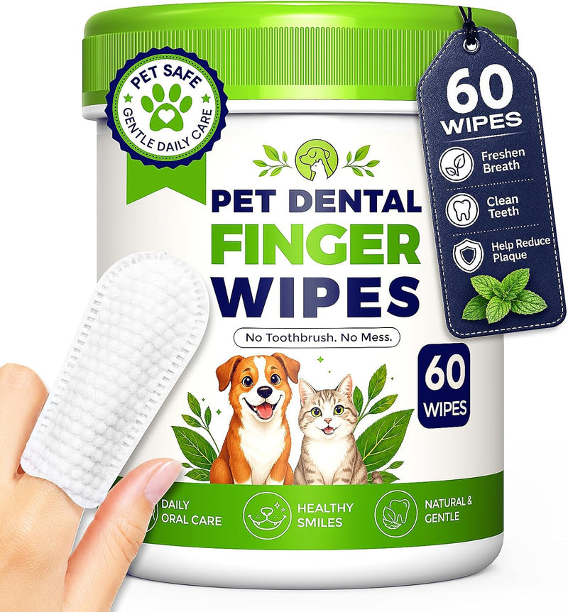 Dog Dental Wipes for Teeth Cleaning, Finger Toothbrush Wipes for Dogs Cats,Dog Teeth Cleaning Wipes Reduce Bad Breath &