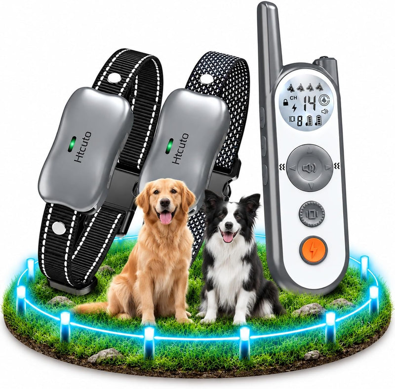 Htcuto Wireless Dog Fence for 2 Dogs - Multi-Mode Electric Dog Fence