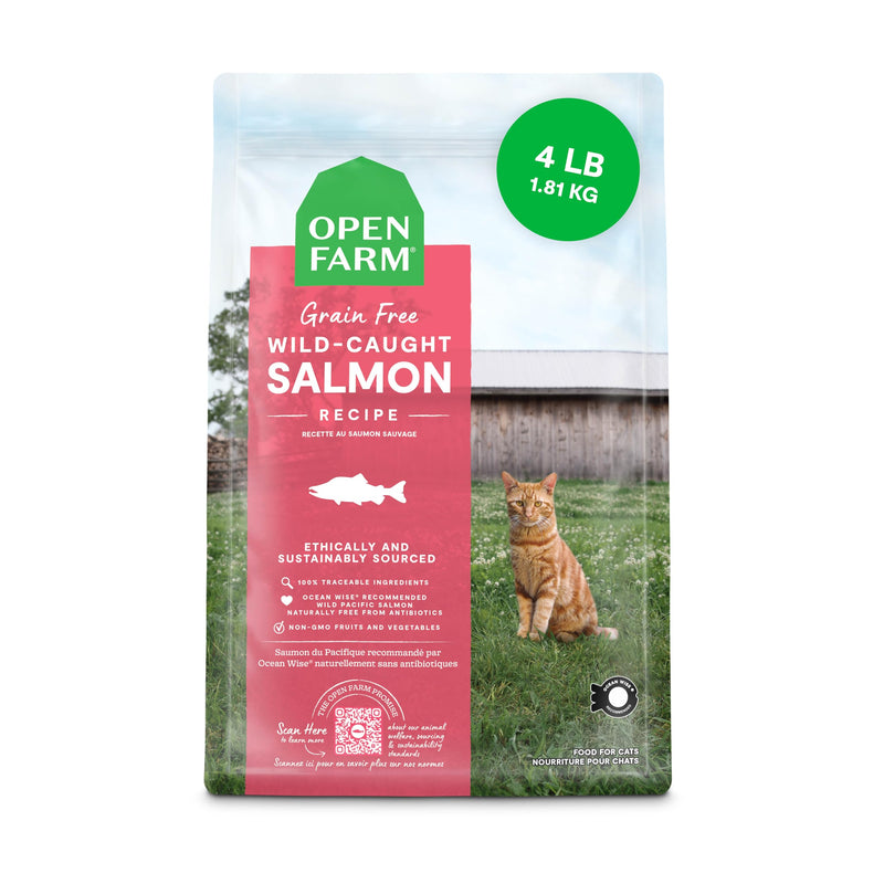 Open Farm, Grain Free Dry Cat Food, High-Protein Kibble for a Complete & Balanced Diet, Non-GMO Fruits & Vegetables, Prebiotic Fibers to Support Digestion, Wild-Caught Salmon Recipe, 4lb Bag