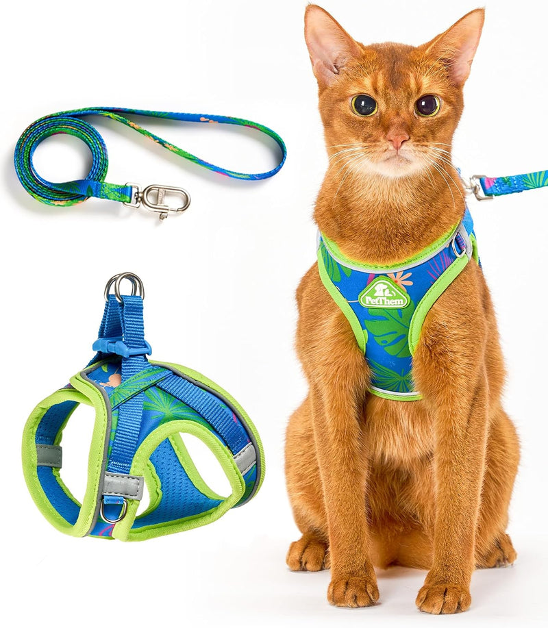 PetThem Upgraded Cat Harness and Leash Set - Step-in Escape Proof Adjustable Cat Harness, Comfortable Soft Lightweight,