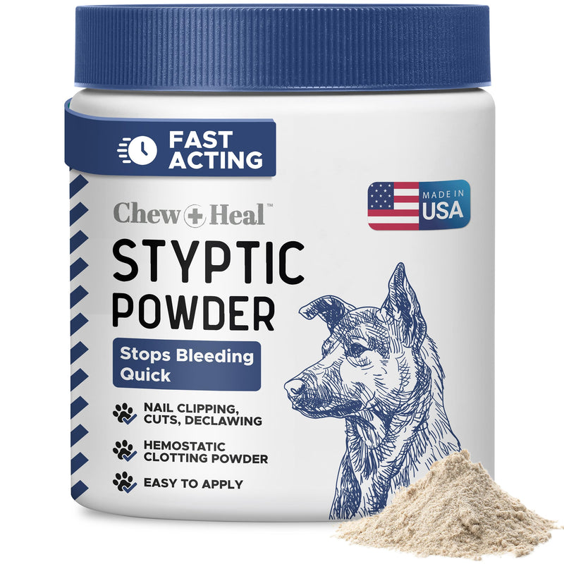 Chew + Heal Labs Styptic Powder for Dogs - .5 oz Quick Stop Bleeding for Dogs Nails & Animal Cuts - Blood Stop Clotting Powder & Wound Care
