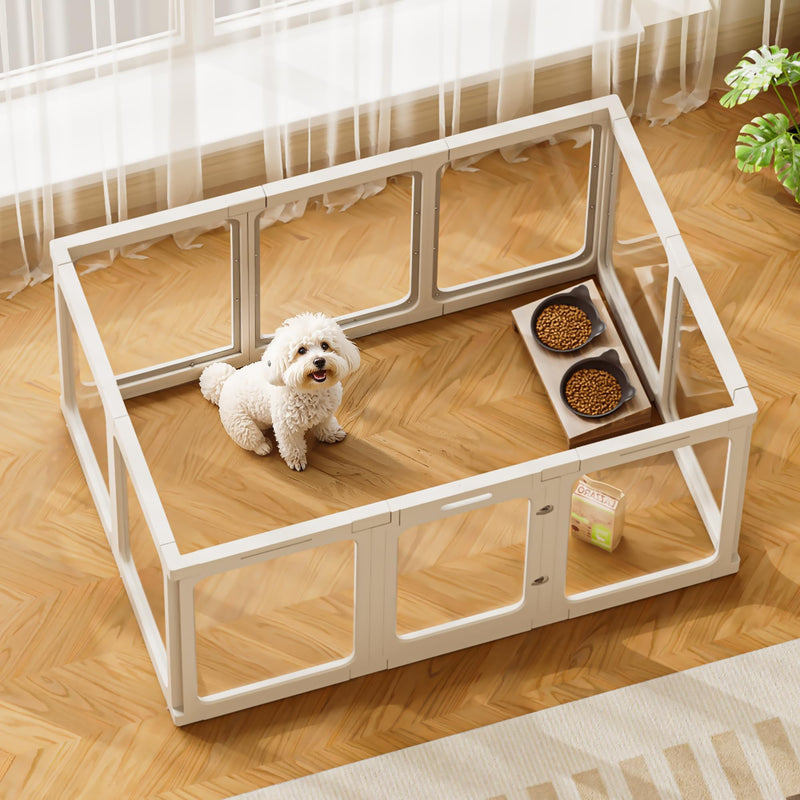Jalove Acrylic Dog Playpen Indoor, 24“ H Plastic Pet Playpen with Door, Clear Pet Play Pen for Puppy Rabbit, Easy Assemble Dog Pen, Preferable for Small Cage, White 10 PCS