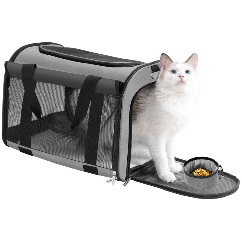 TWDEPART Cat Carrier Backpack - Multifunctional, Firm & Foldable with Roll-Up Shade, Breathable Design Includes Collapsible Bowl & Cushion (Grey)